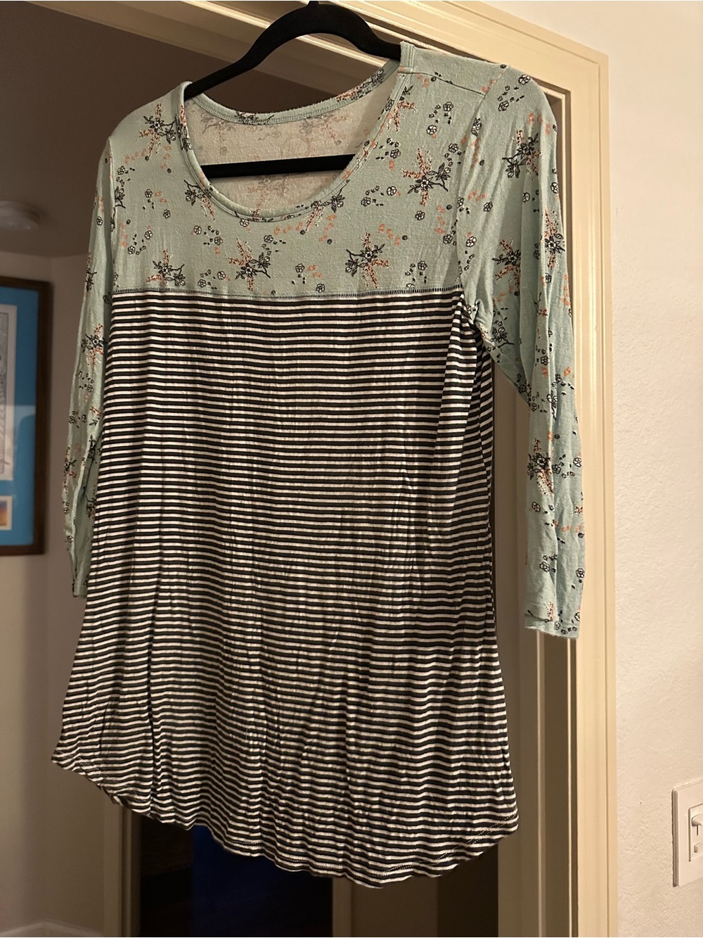 Maurices Mint Floral and Black-White Striped short  Sleeve Tee